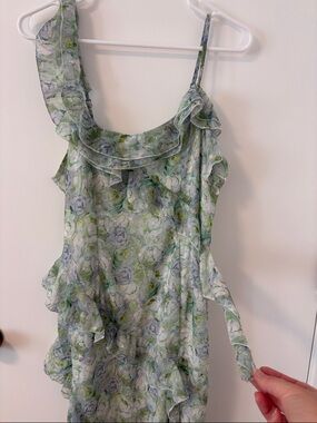Light Green Ruffled Floral Maxi Dress